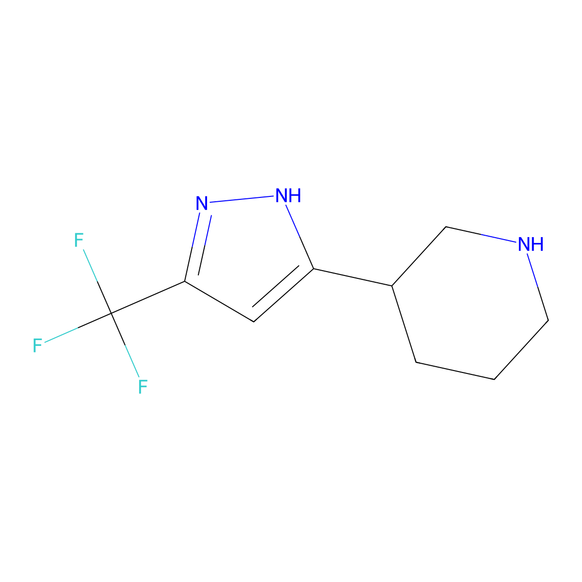 3-[5-(trifluoromethyl)-1H-pyrazol-3-yl]piperidine molecular structure, CAS 1316219-36-9