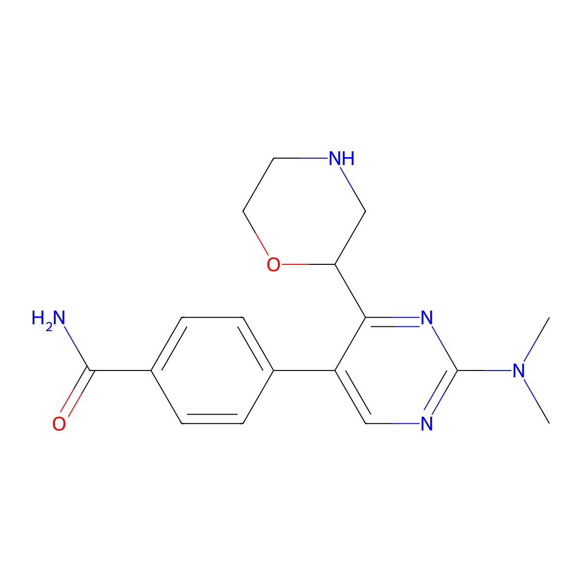 4-(2-(Dimethylamino)-4-(morpholin-2-yl)pyrimidin-5-yl)benzamide molecular structure, CAS 1316219-87-0