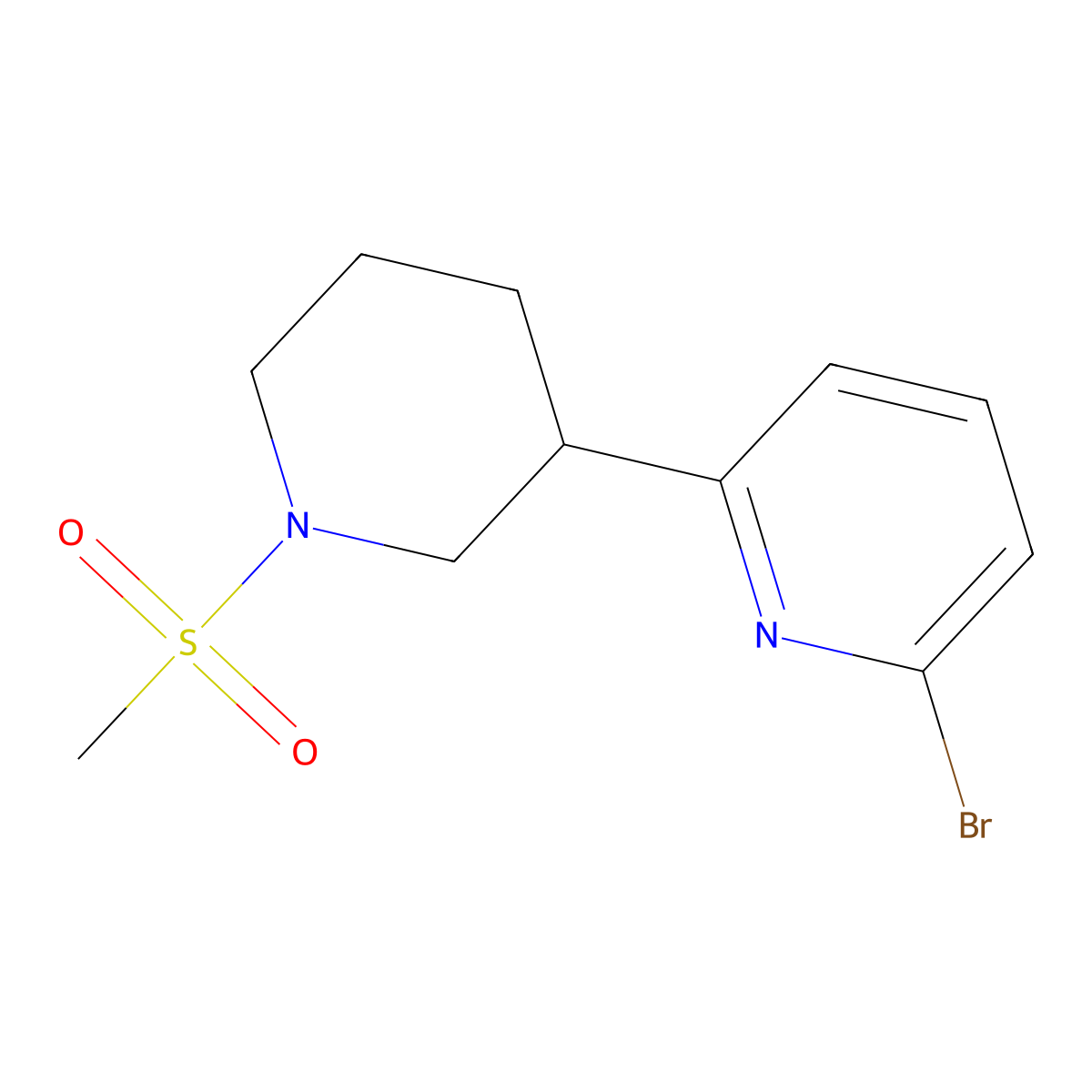 2-Bromo-6-(1-methylsulfonylpiperidin-3-yl)pyridine molecular structure, CAS 1316220-25-3