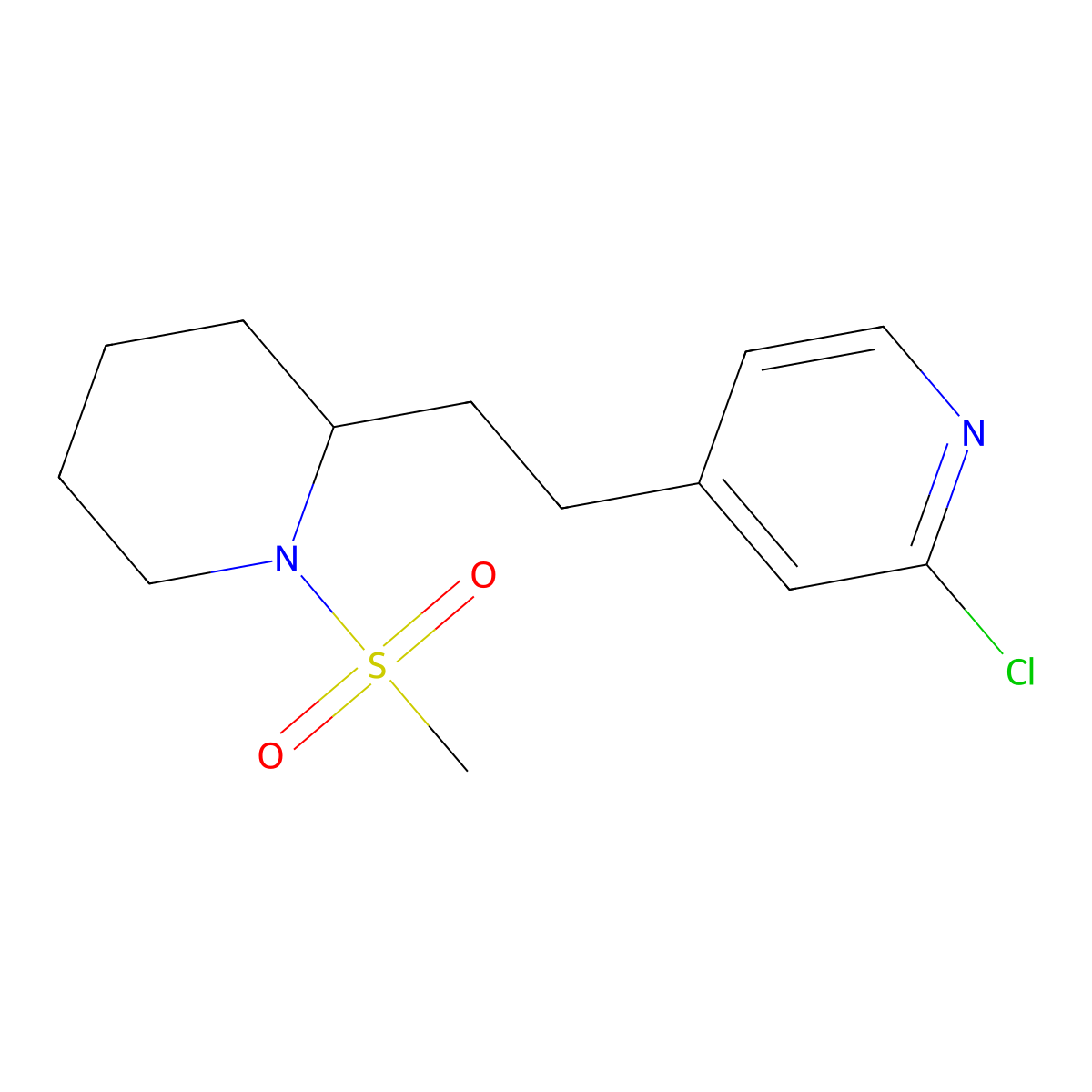 2-Chloro-4-(2-(1-(methylsulfonyl)piperidin-2-yl)ethyl)pyridine molecular structure, CAS 1316220-30-0