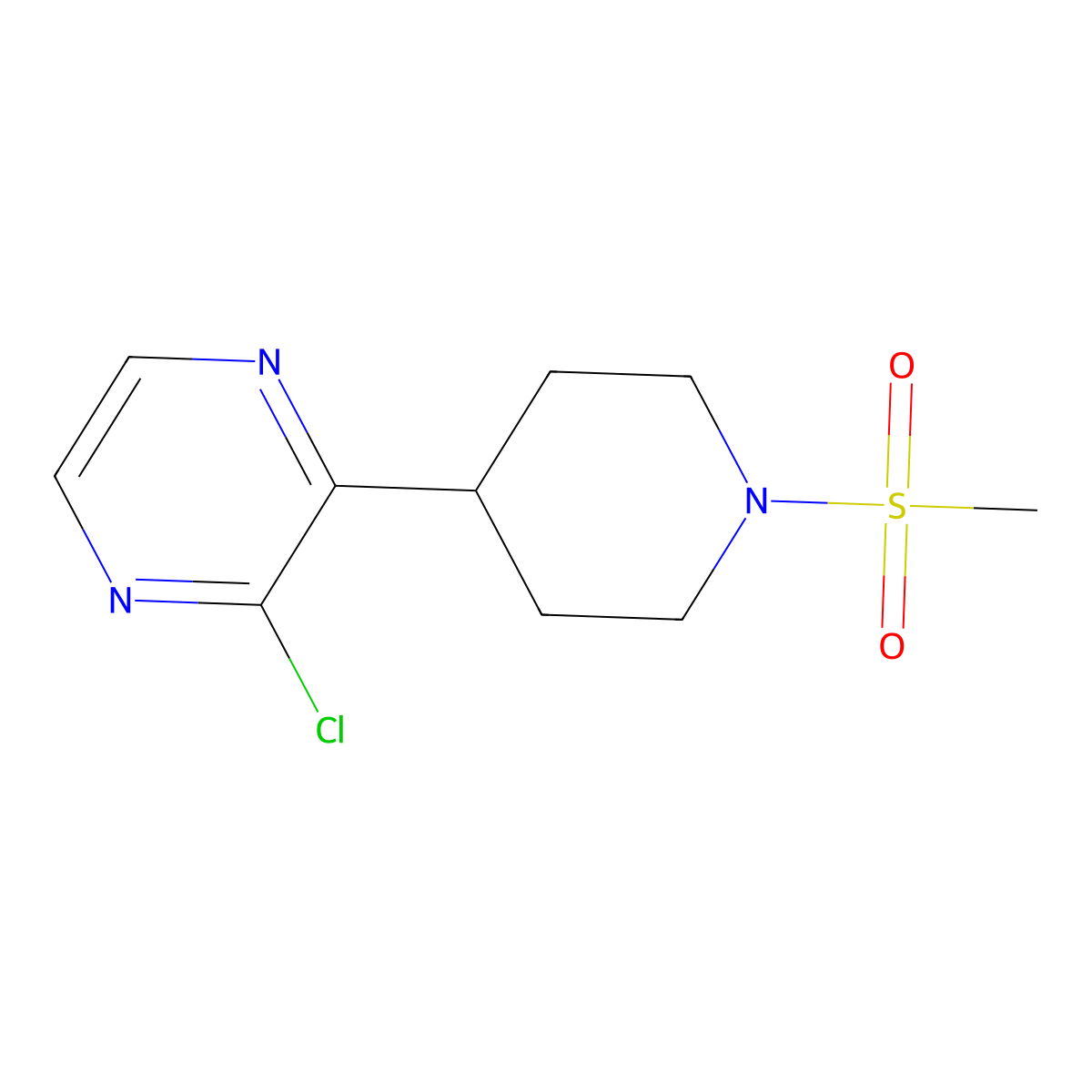2-Chloro-3-(1-(methylsulfonyl)piperidin-4-yl)pyrazine molecular structure, CAS 1316220-71-9