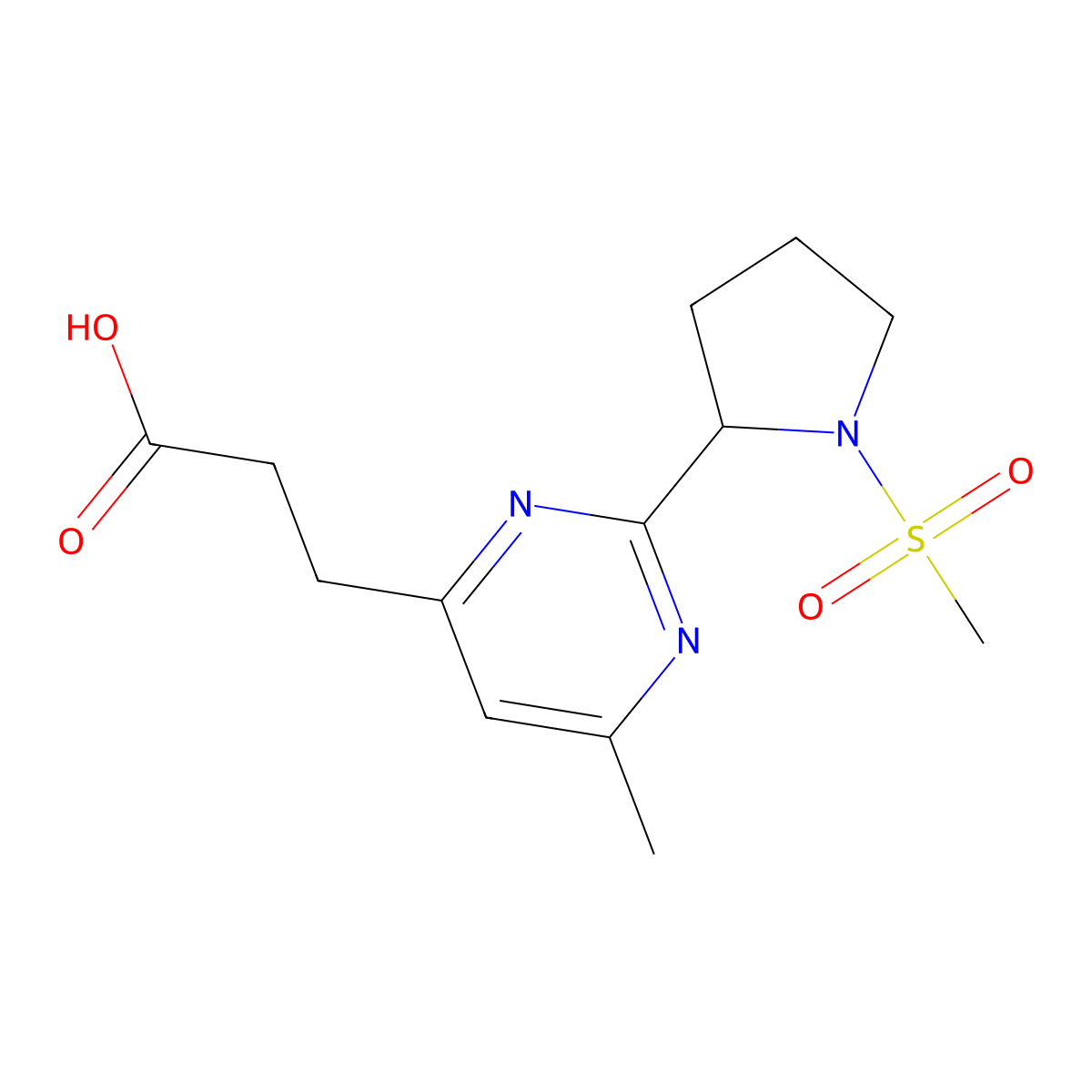 3-(6-Methyl-2-(1-(methylsulfonyl)pyrrolidin-2-yl)pyrimidin-4-yl)propanoic acid molecular structure, CAS 1316220-90-2