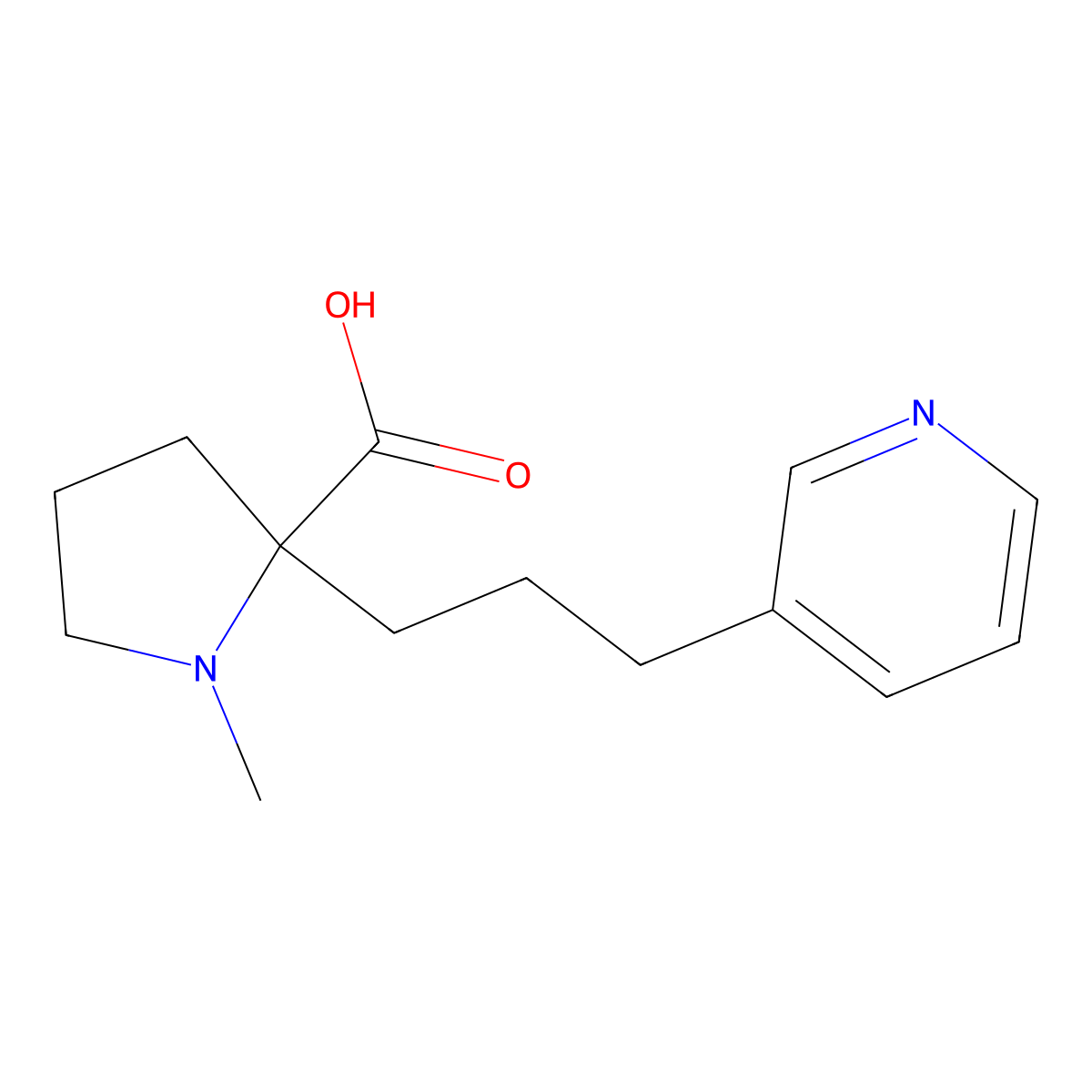 1-Methyl-2-(3-(pyridin-3-yl)propyl)pyrrolidine-2-carboxylic acid molecular structure, CAS 1316220-94-6