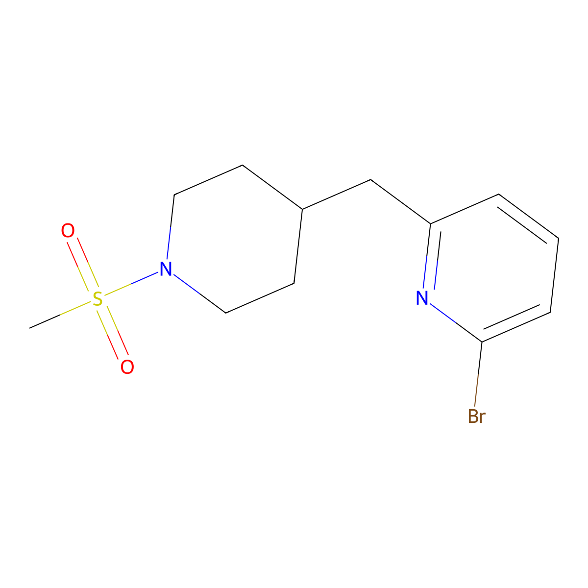 2-Bromo-6-((1-(methylsulfonyl)piperidin-4-yl)methyl)pyridine molecular structure, CAS 1316221-45-0