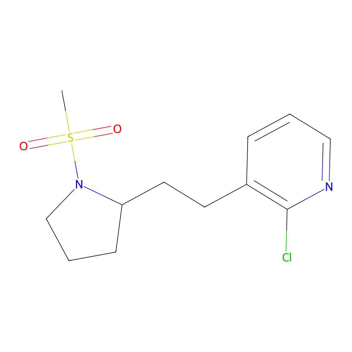 2-Chloro-3-(2-(1-(methylsulfonyl)pyrrolidin-2-yl)ethyl)pyridine molecular structure, CAS 1316221-53-0