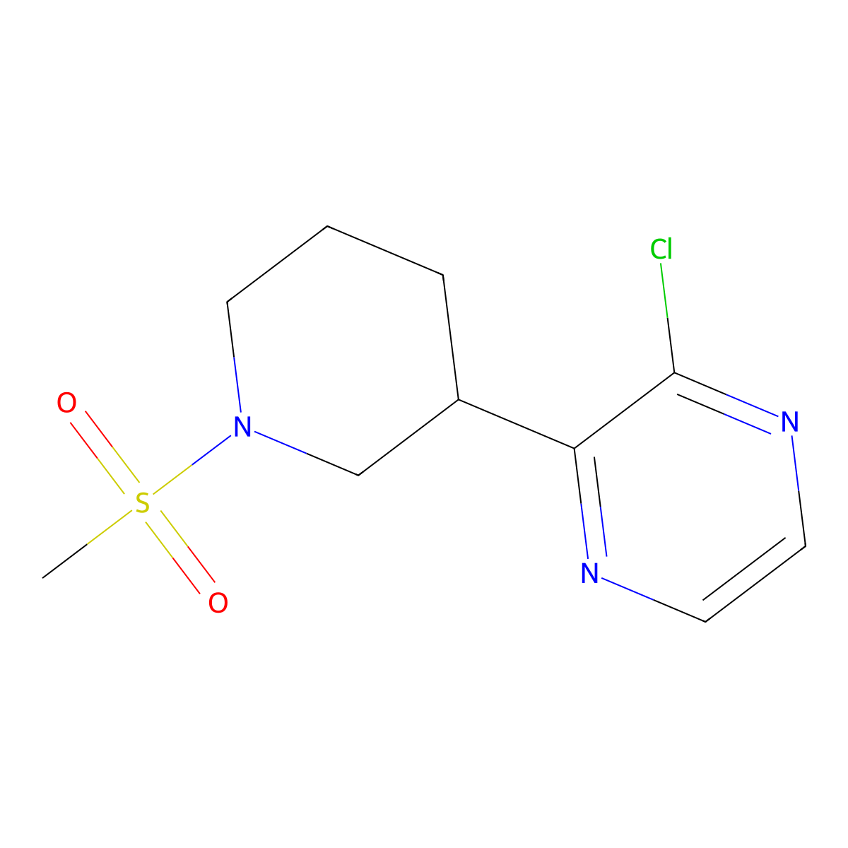 2-Chloro-3-(1-(methylsulfonyl)piperidin-3-yl)pyrazine molecular structure, CAS 1316221-65-4