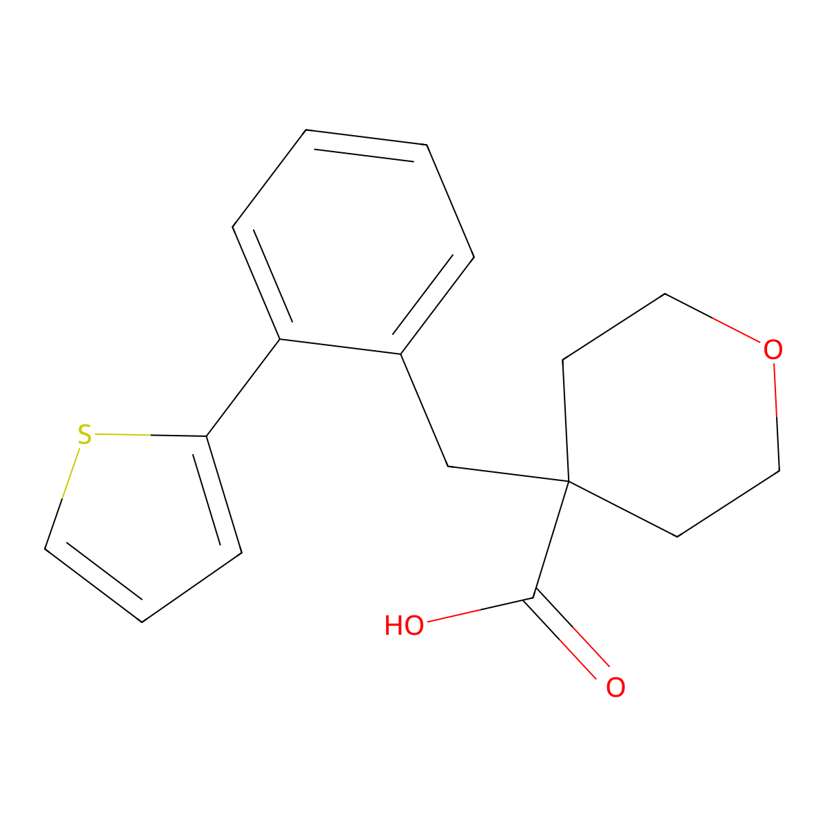 4-(2-Thiophen-2-yl-benzyl)-tetrahydro-pyran-4-carboxylic acid molecular structure, CAS 1316221-73-4