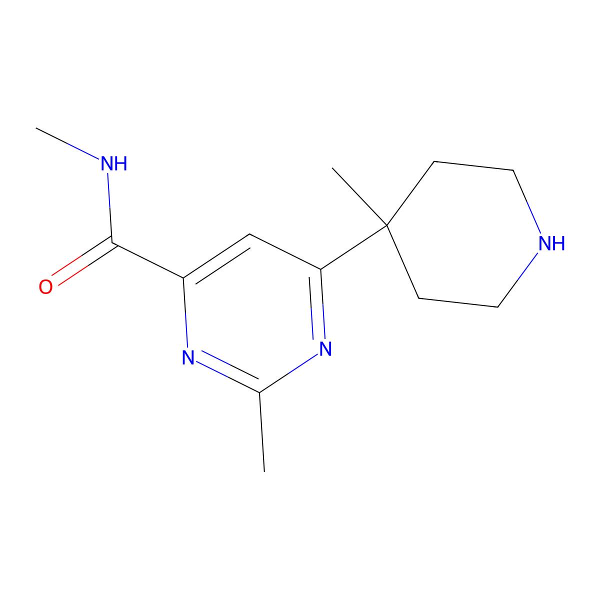N,2-dimethyl-6-(4-methylpiperidin-4-yl)pyrimidine-4-carboxamide molecular structure, CAS 1316221-74-5