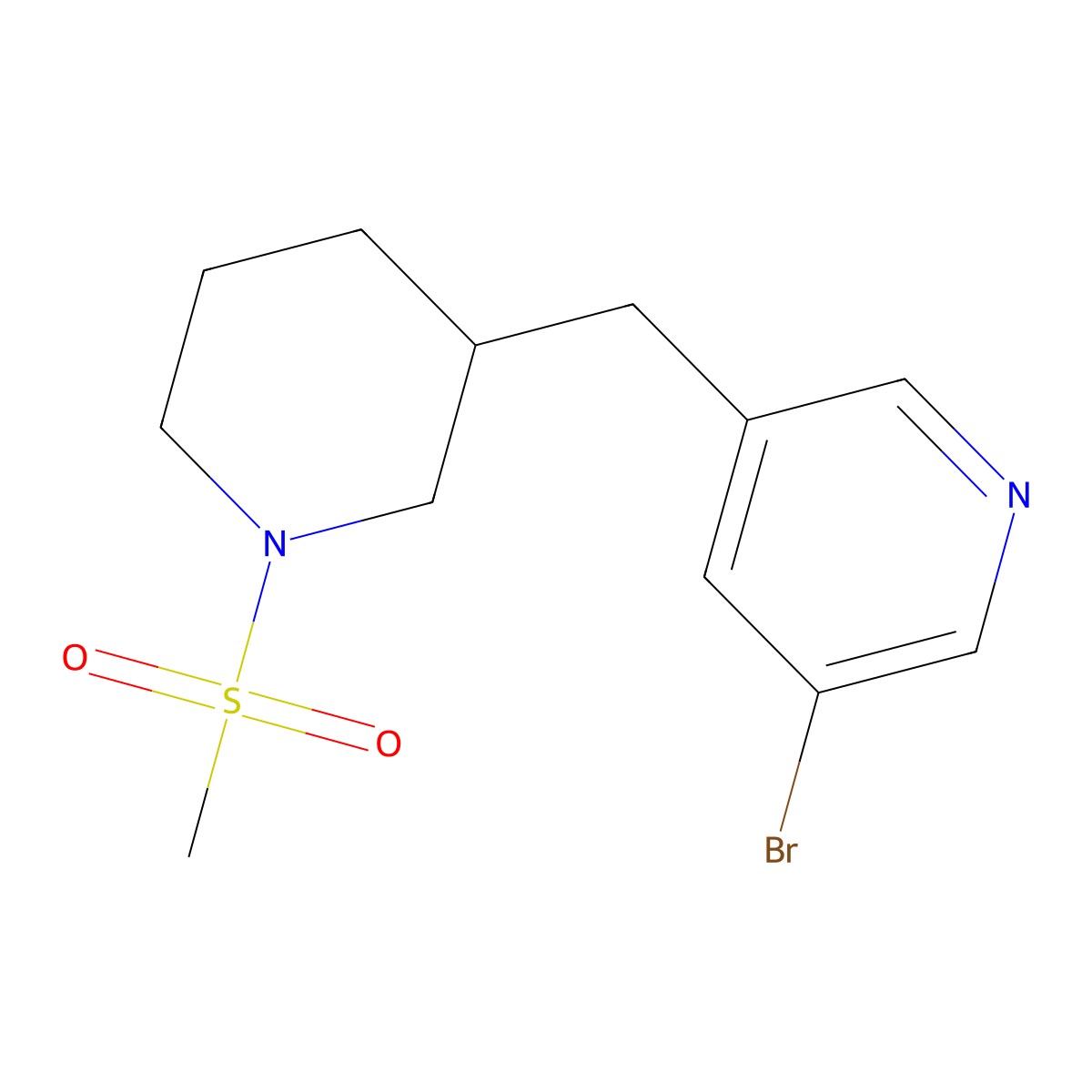 3-Bromo-5-((1-(methylsulfonyl)piperidin-3-yl)methyl)pyridine molecular structure, CAS 1316221-86-9