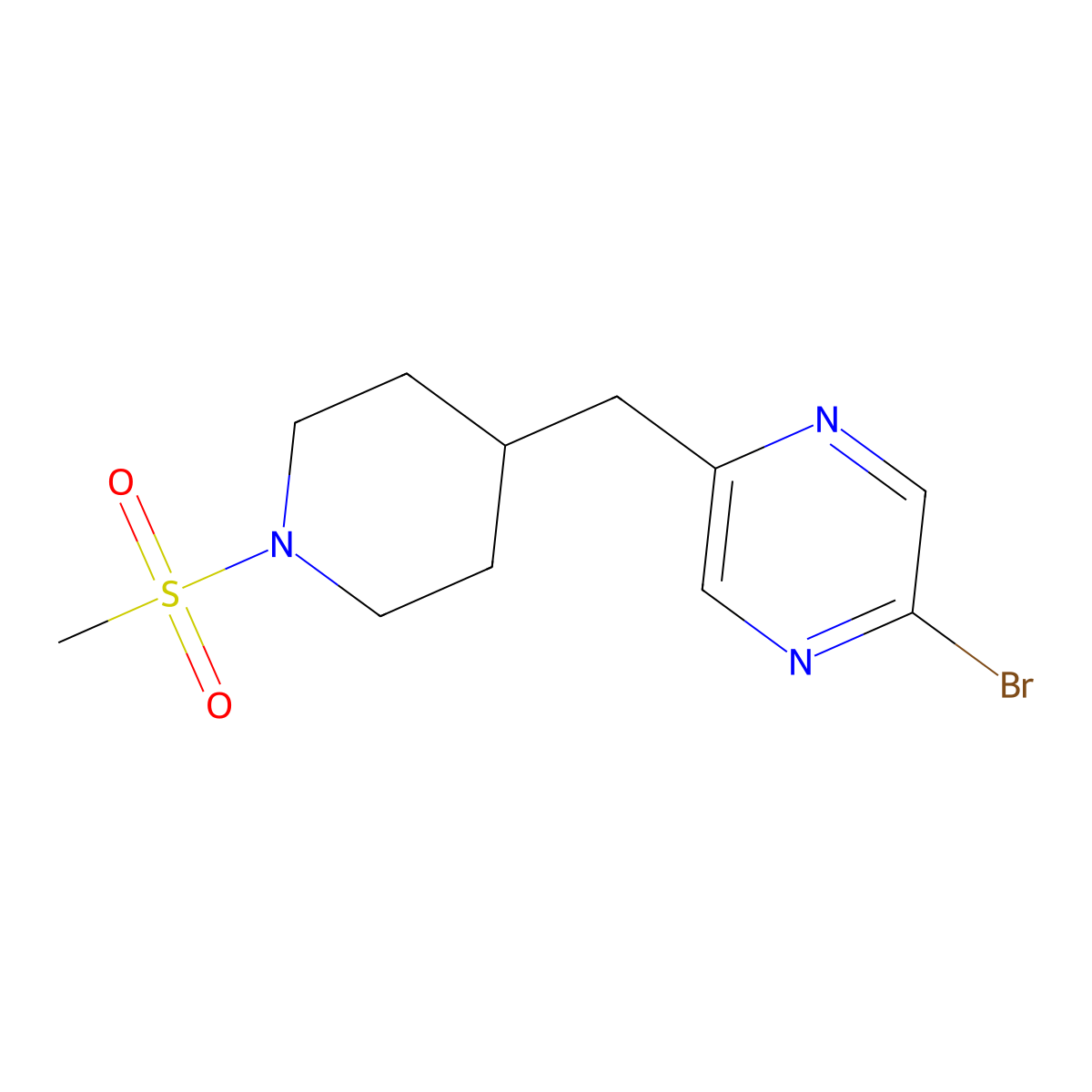 2-Bromo-5-((1-(methylsulfonyl)piperidin-4-yl)methyl)pyrazine molecular structure, CAS 1316221-87-0