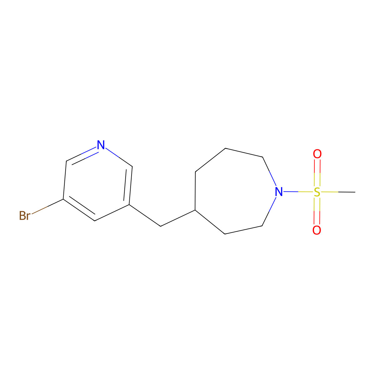 4-((5-Bromopyridin-3-yl)methyl)-1-(methylsulfonyl)azepane molecular structure, CAS 1316221-93-8