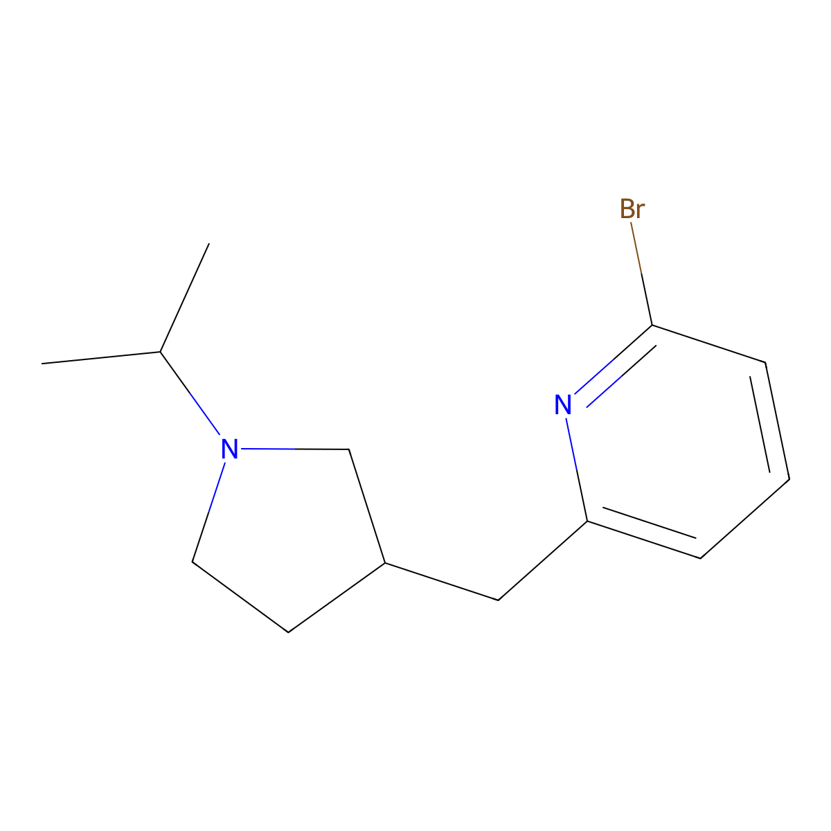 2-Bromo-6-((1-isopropylpyrrolidin-3-yl)methyl)pyridine molecular structure, CAS 1316222-77-1