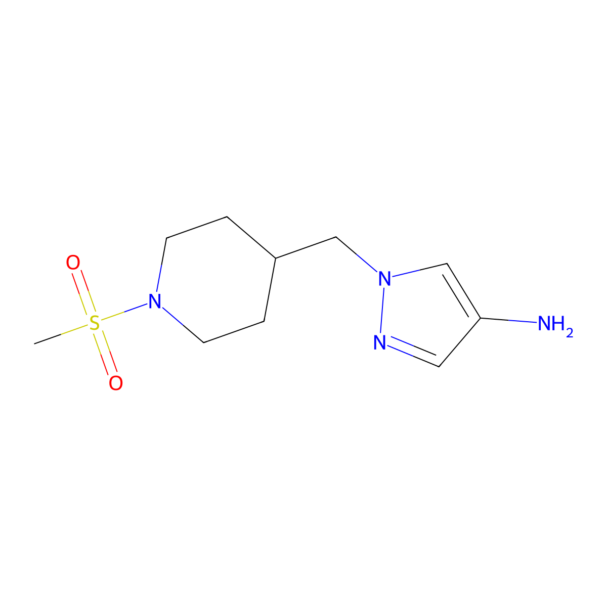 1-[(1-methanesulfonylpiperidin-4-yl)methyl]-1H-pyrazol-4-amine molecular structure, CAS 1316223-54-7