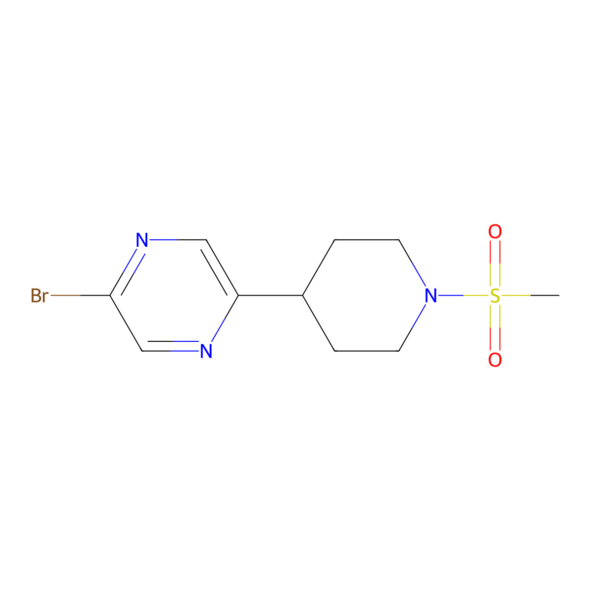 2-Bromo-5-(1-(methylsulfonyl)piperidin-4-yl)pyrazine molecular structure, CAS 1316224-01-7