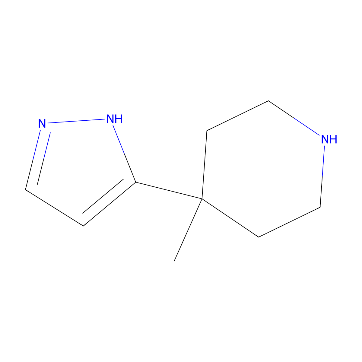 4-methyl-4-(1H-pyrazol-5-yl)piperidine molecular structure, CAS 1316224-68-6