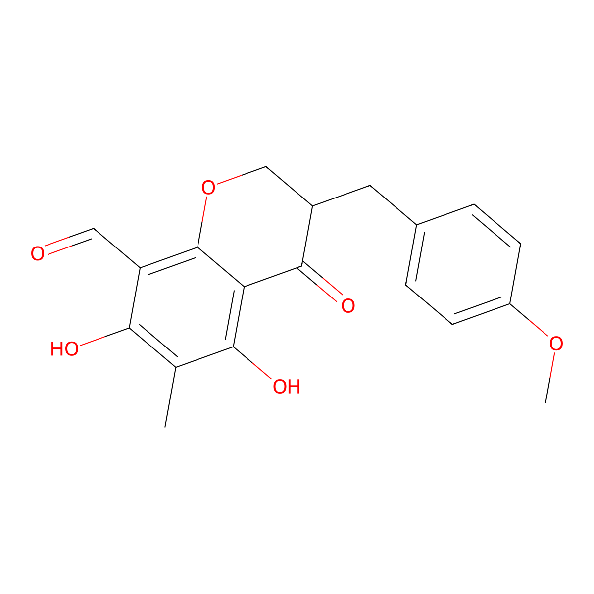 5,7-Dihydroxy-3-[(4-methoxyphenyl)methyl]-6-methyl-4-oxo-2,3-dihydrochromene-8-carbaldehyde molecular structure, CAS 1316224-76-6