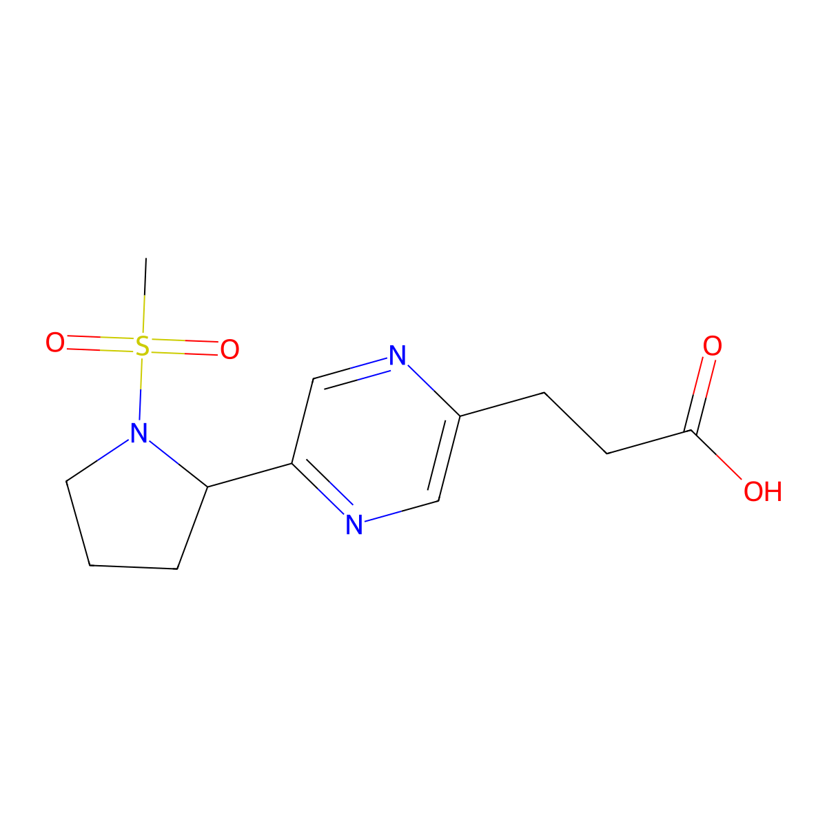 3-(5-(1-(Methylsulfonyl)pyrrolidin-2-yl)pyrazin-2-yl)propanoic acid molecular structure, CAS 1316225-21-4