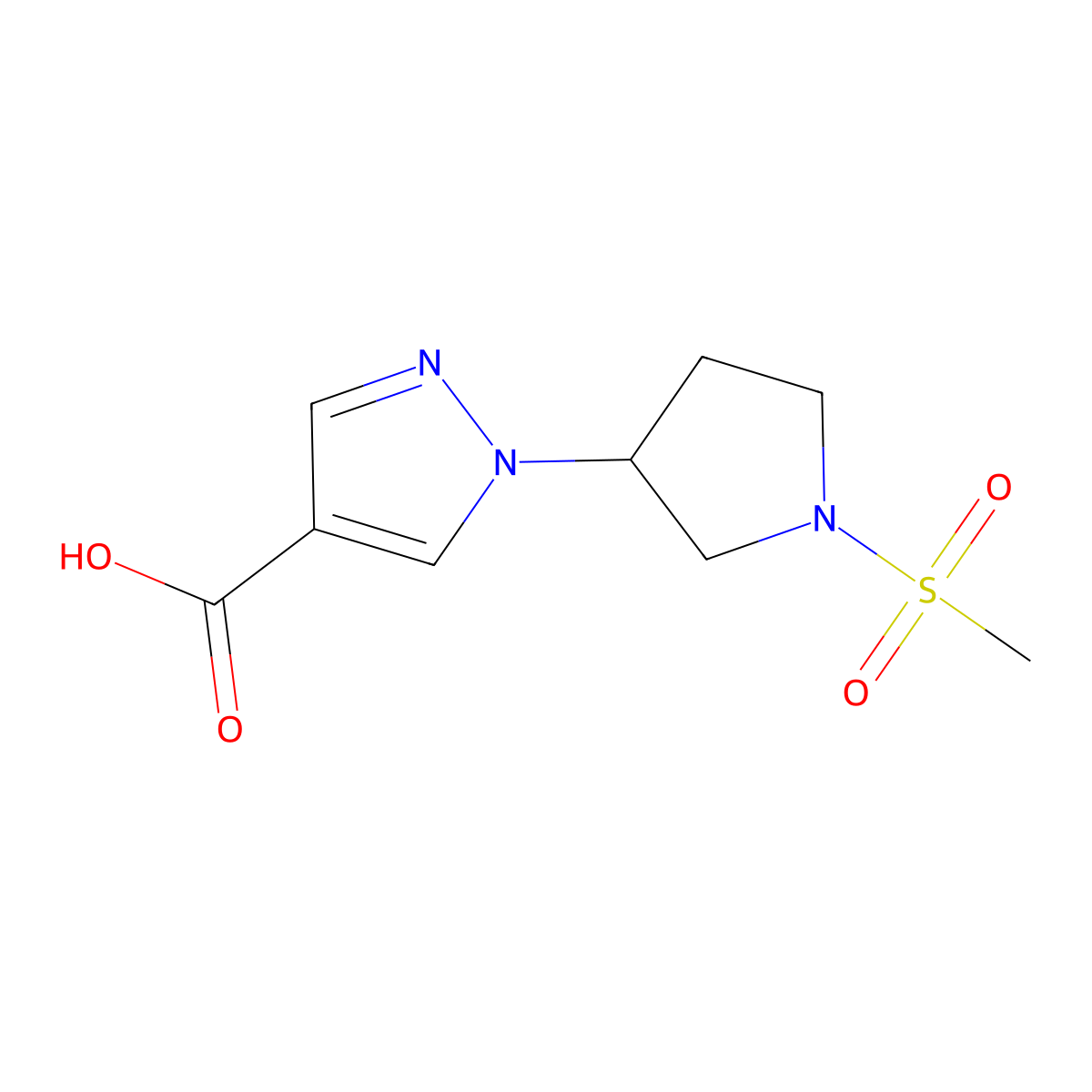 1-(1-(Methylsulfonyl)pyrrolidin-3-yl)-1H-pyrazole-4-carboxylic acid molecular structure, CAS 1316225-68-9