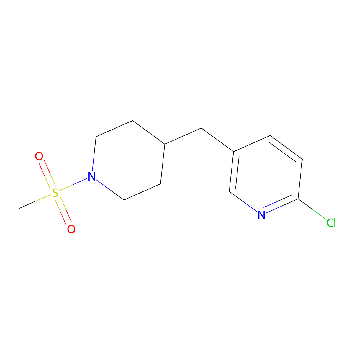 2-Chloro-5-((1-(methylsulfonyl)piperidin-4-yl)methyl)pyridine molecular structure, CAS 1316225-93-0
