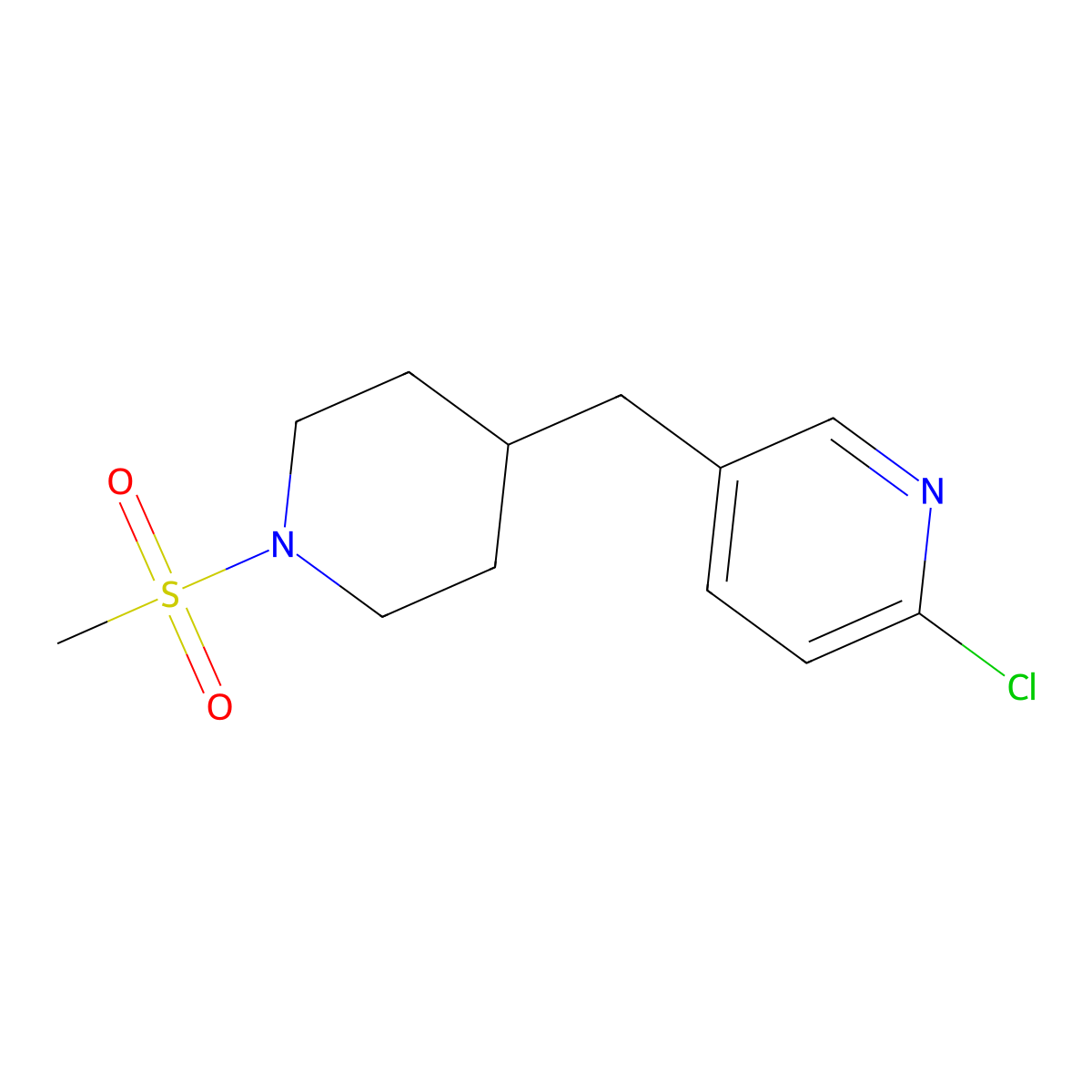2-Chloro-5-((1-(methylsulfonyl)piperidin-4-yl)methyl)pyridine molecular structure, CAS 1316225-93-0