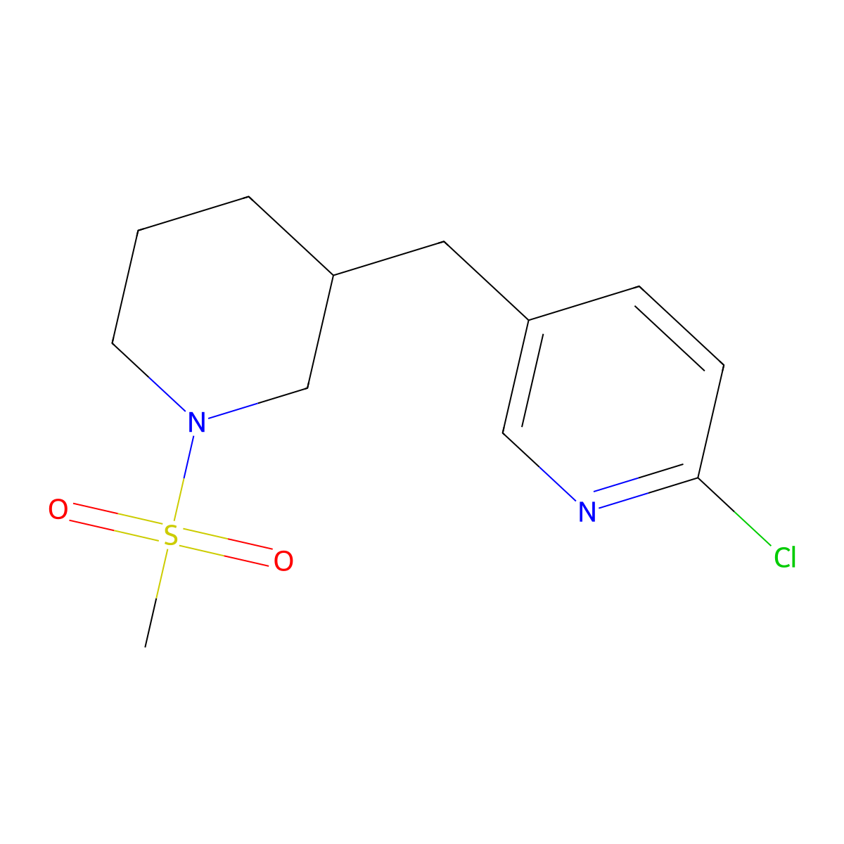 2-Chloro-5-((1-(methylsulfonyl)piperidin-3-yl)methyl)pyridine molecular structure, CAS 1316225-94-1