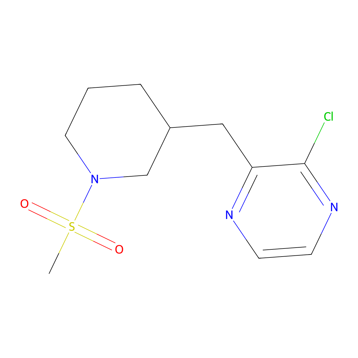 2-Chloro-3-((1-(methylsulfonyl)piperidin-3-yl)methyl)pyrazine molecular structure, CAS 1316225-96-3