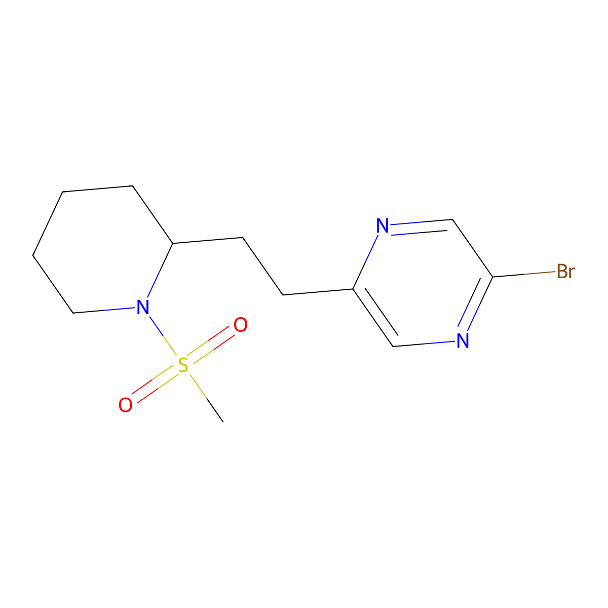 2-Bromo-5-(2-(1-(methylsulfonyl)piperidin-2-yl)ethyl)pyrazine molecular structure, CAS 1316225-98-5