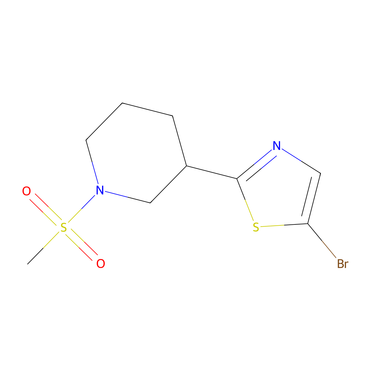 5-Bromo-2-(1-(methylsulfonyl)piperidin-3-yl)thiazole molecular structure, CAS 1316226-01-3