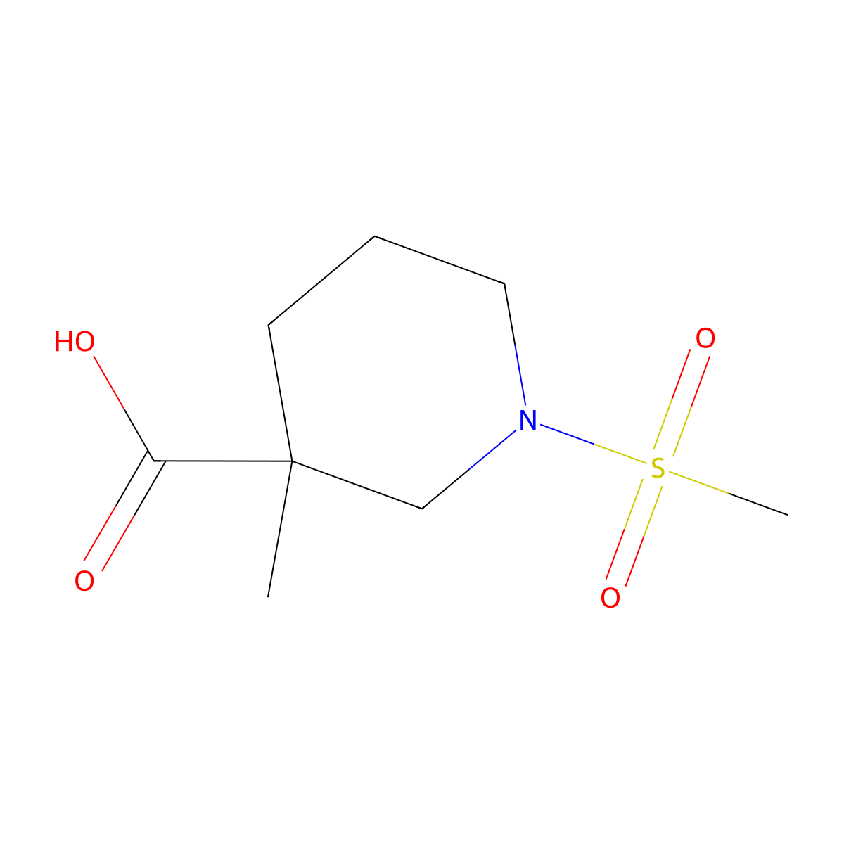1-Methanesulfonyl-3-methyl-piperidine-3-carboxylic acid molecular structure, CAS 1316226-98-8