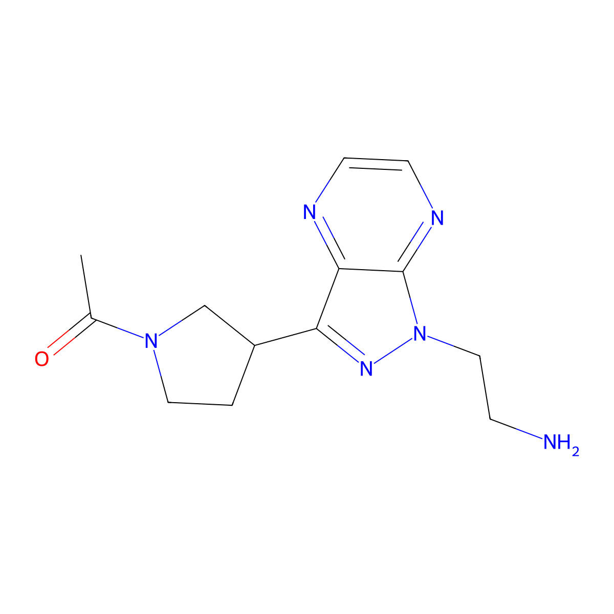 1-[3-[1-(2-Aminoethyl)pyrazolo[3,4-b]pyrazin-3-yl]pyrrolidin-1-yl]ethanone molecular structure, CAS 1316227-01-6