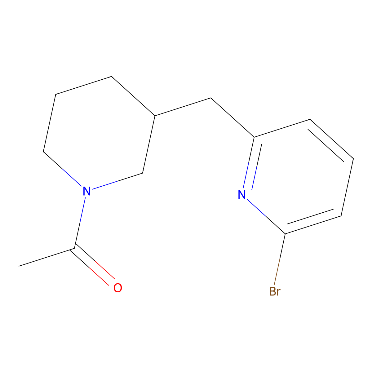 1-(3-((6-Bromopyridin-2-yl)methyl)piperidin-1-yl)ethanone molecular structure, CAS 1316227-05-0
