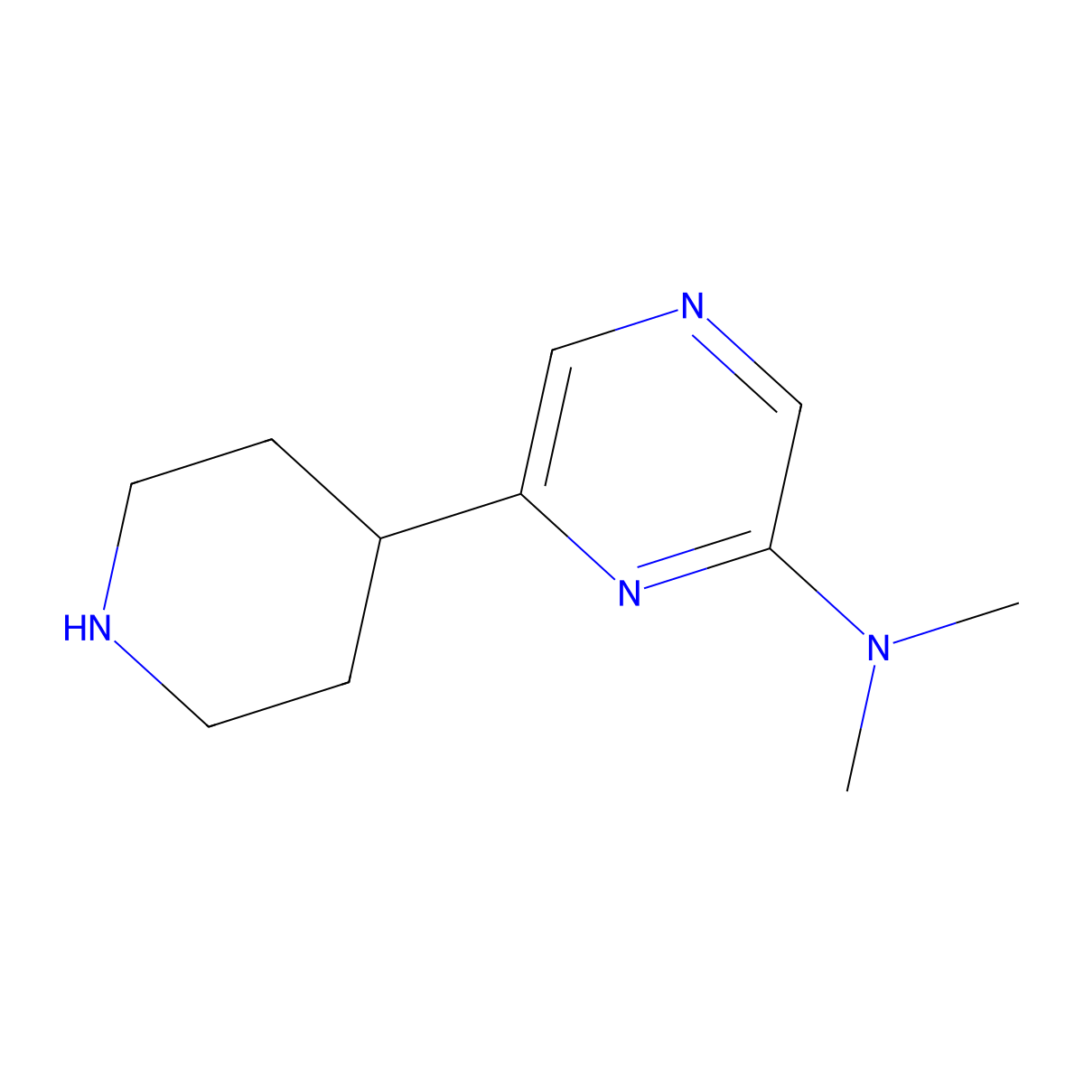 N,N-Dimethyl-6-(4-piperidinyl)-2-pyrazinamine molecular structure, CAS 1316227-13-0