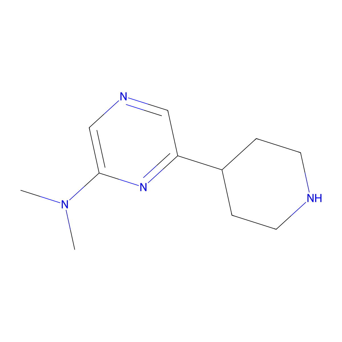 N,N-Dimethyl-6-(4-piperidinyl)-2-pyrazinamine molecular structure, CAS 1316227-13-0