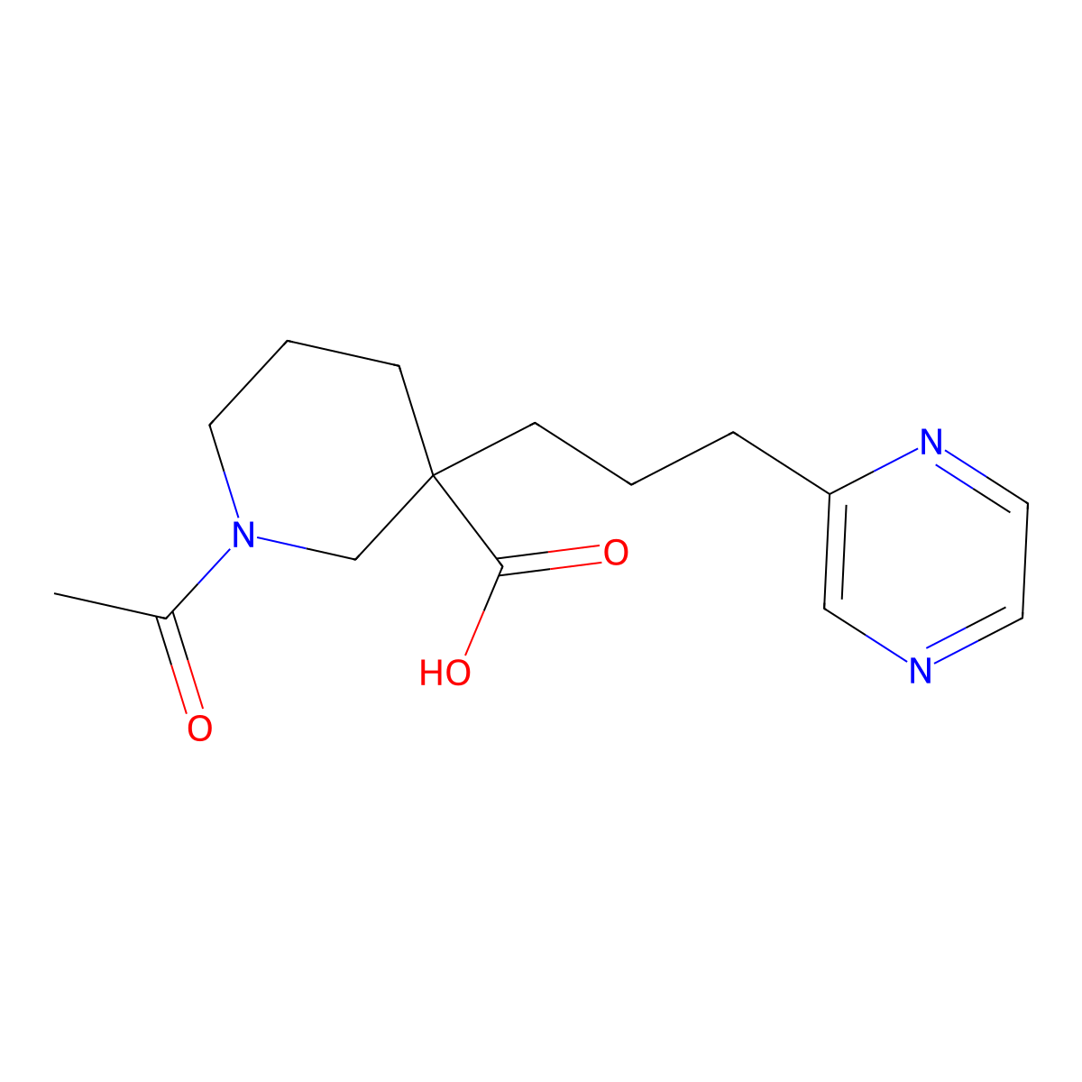 1-Acetyl-3-(3-(pyrazin-2-yl)propyl)piperidine-3-carboxylic acid molecular structure, CAS 1316227-15-2