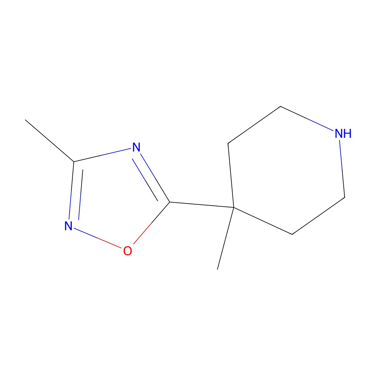 3-Methyl-5-(4-methylpiperidin-4-yl)-1,2,4-oxadiazole molecular structure, CAS 1316227-37-8