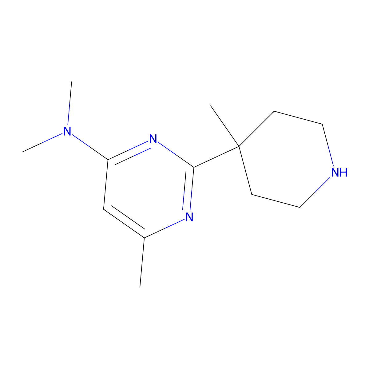 N,N,6-trimethyl-2-(4-methylpiperidin-4-yl)pyrimidin-4-amine molecular structure, CAS 1316227-55-0