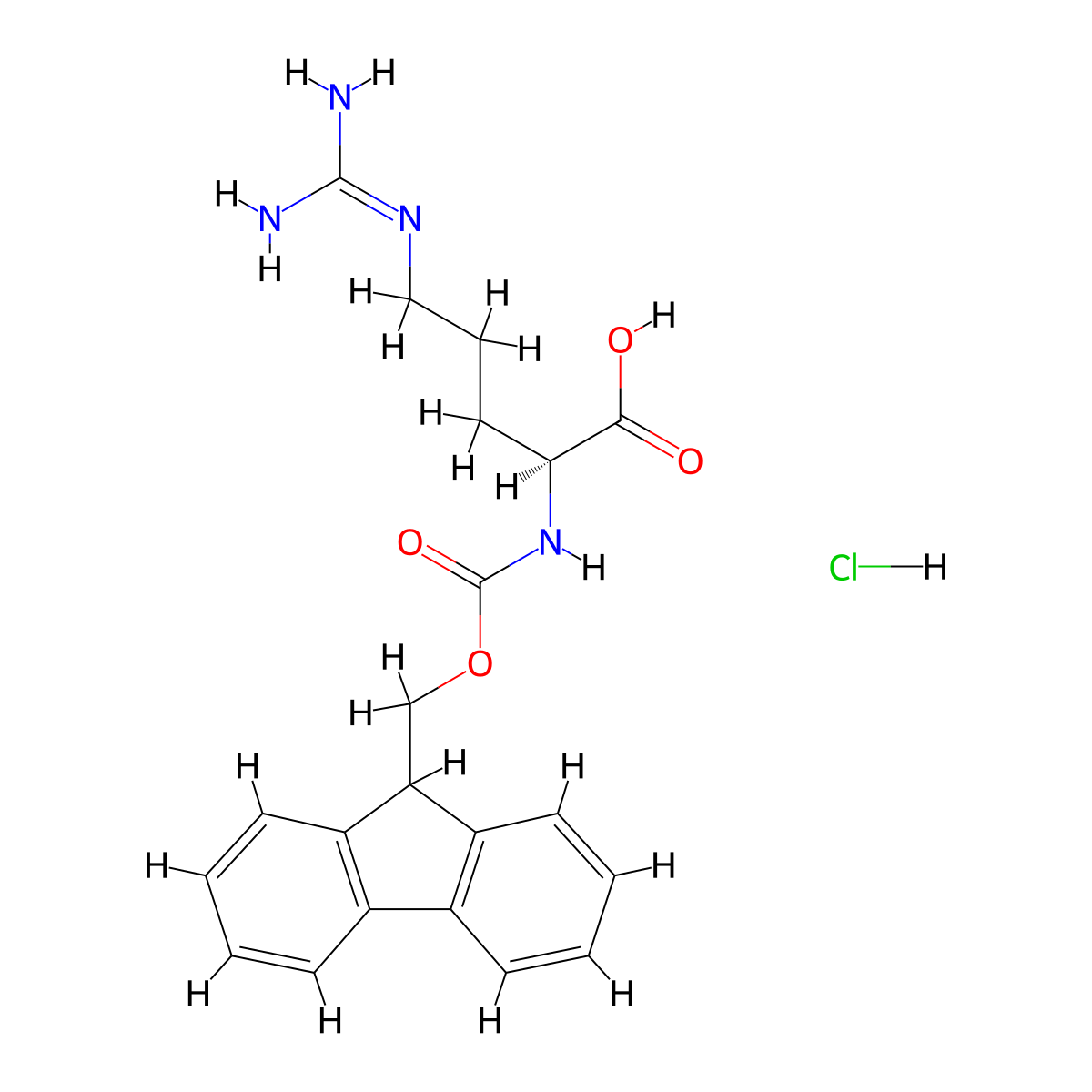 L-Arginine, N2-((9H-fluoren-9-ylmethoxy)carbonyl)-, hydrochloride (1:1) molecular structure, CAS 131669-11-9