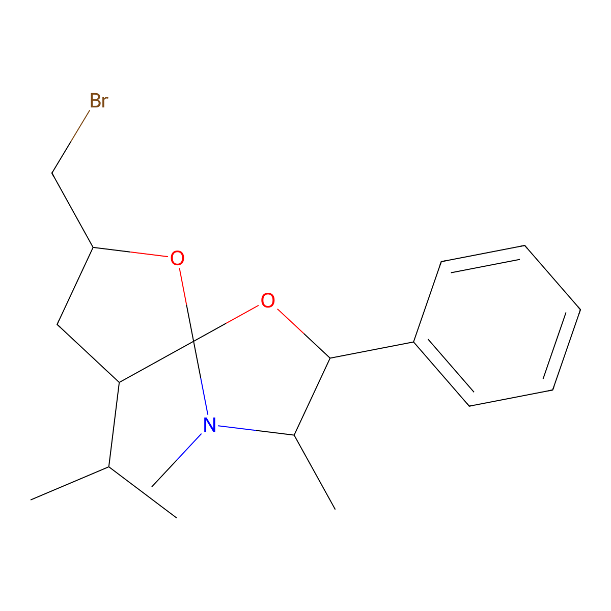 7-(Bromomethyl)-9-isopropyl-3,4-dimethyl-2-phenyl-1,6-dioxa-4-azaspiro[4.4]nonane molecular structure, CAS 1316758-37-8