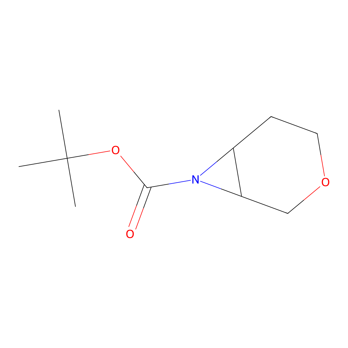 Tert-butyl 3-oxa-7-azabicyclo[4.1.0]heptane-7-carboxylate molecular structure, CAS 1316830-69-9