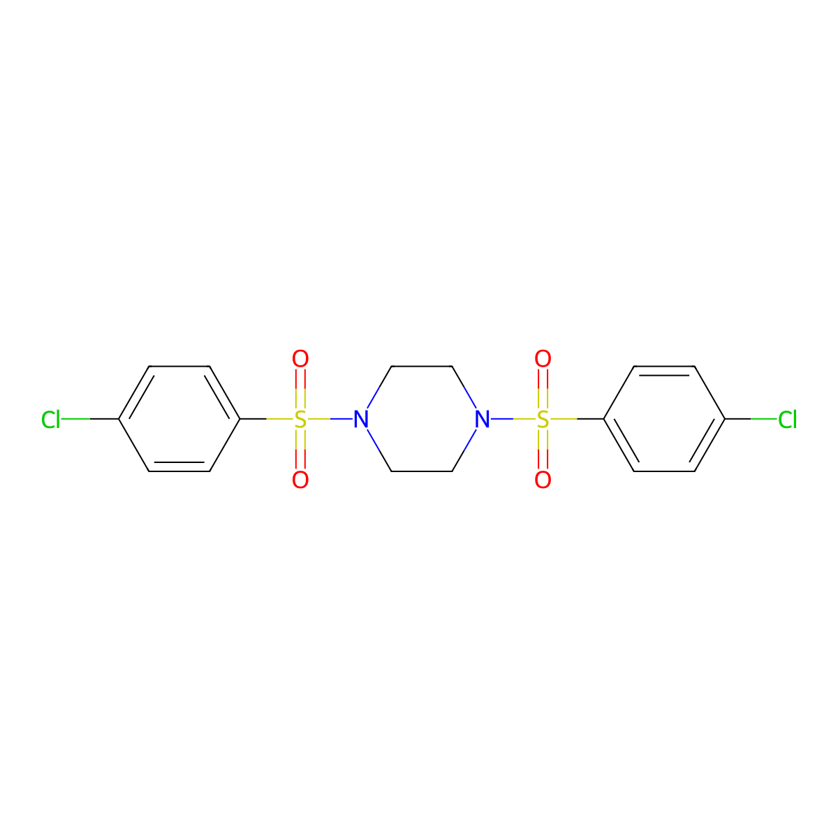 1,4-Bis[(4-chlorophenyl)sulfonyl]piperazine molecular structure, CAS 13170-83-7