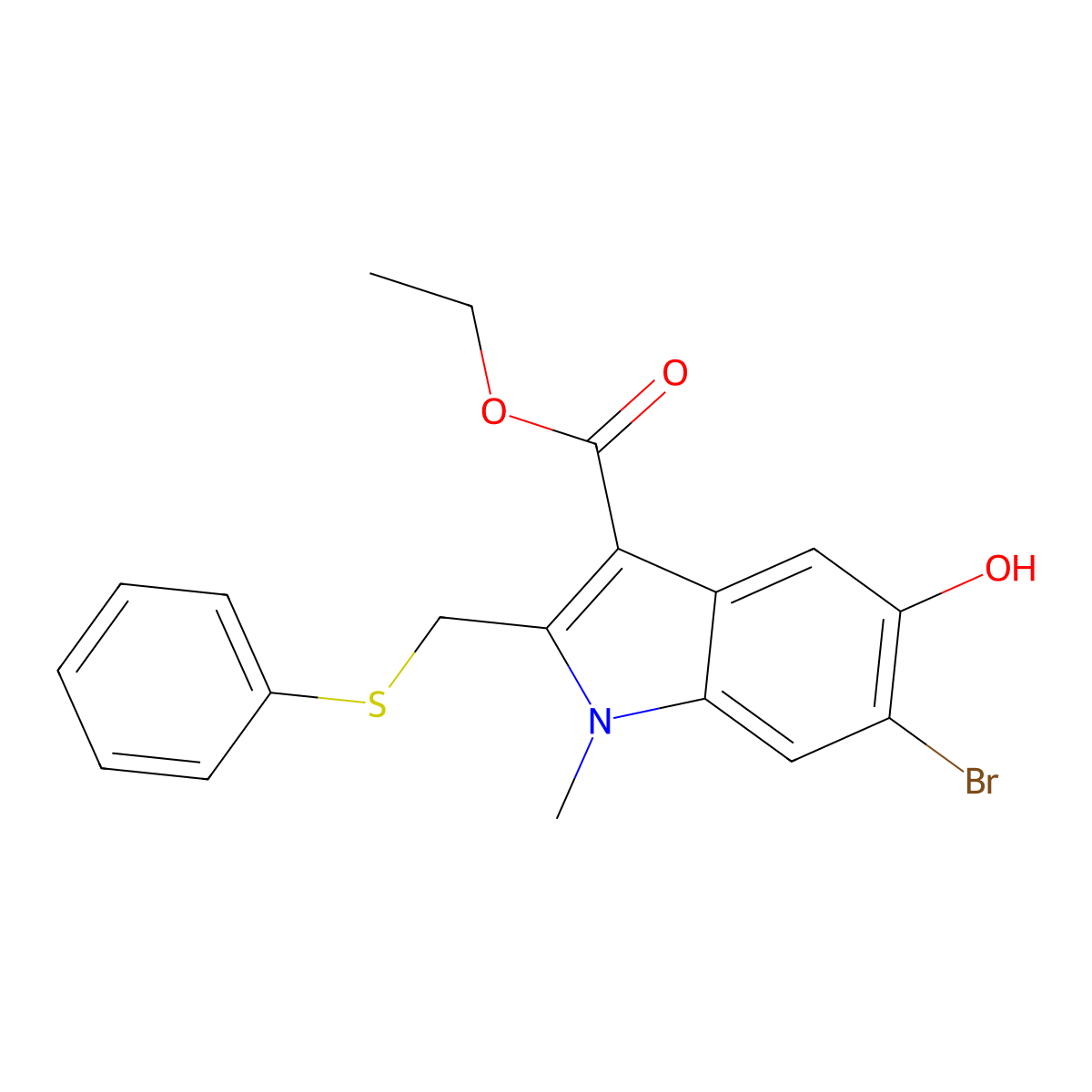 Ethyl 6-bromo-5-hydroxy-1-methyl-2-(phenylsulfanylmethyl)indole-3-carboxylate molecular structure, CAS 131707-24-9
