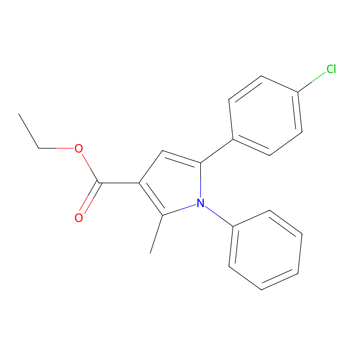 Ethyl 5-(4-chlorophenyl)-2-methyl-1-phenylpyrrole-3-carboxylate molecular structure, CAS 131721-28-3