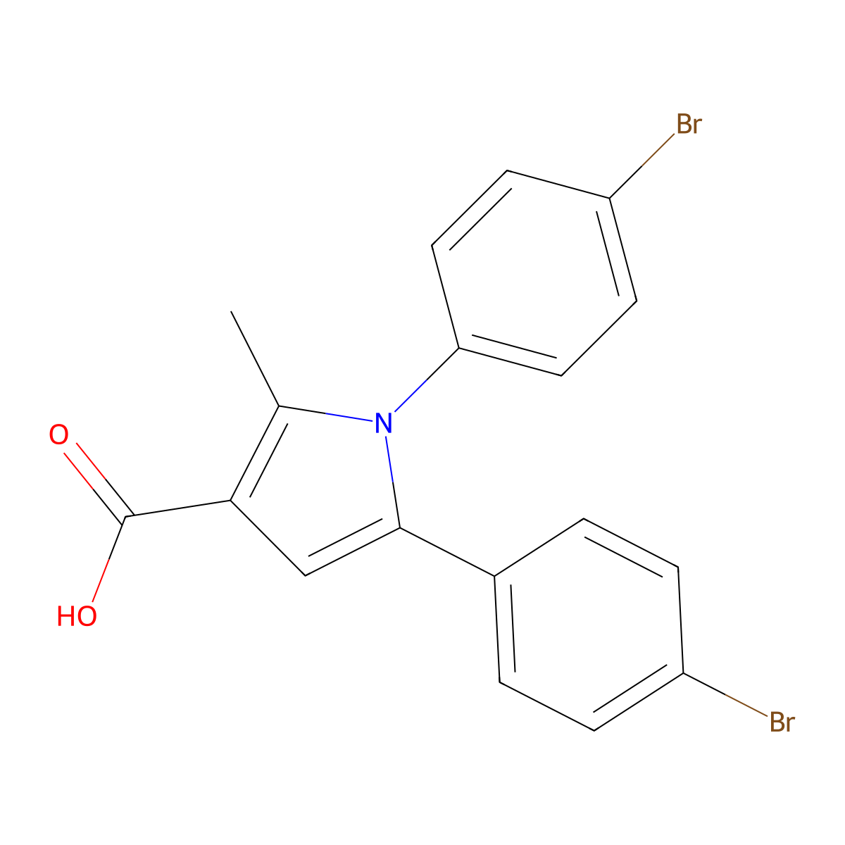 1,5-bis(4-bromophenyl)-2-methyl-1H-pyrrole-3-carboxylic acid molecular structure, CAS 131721-50-1