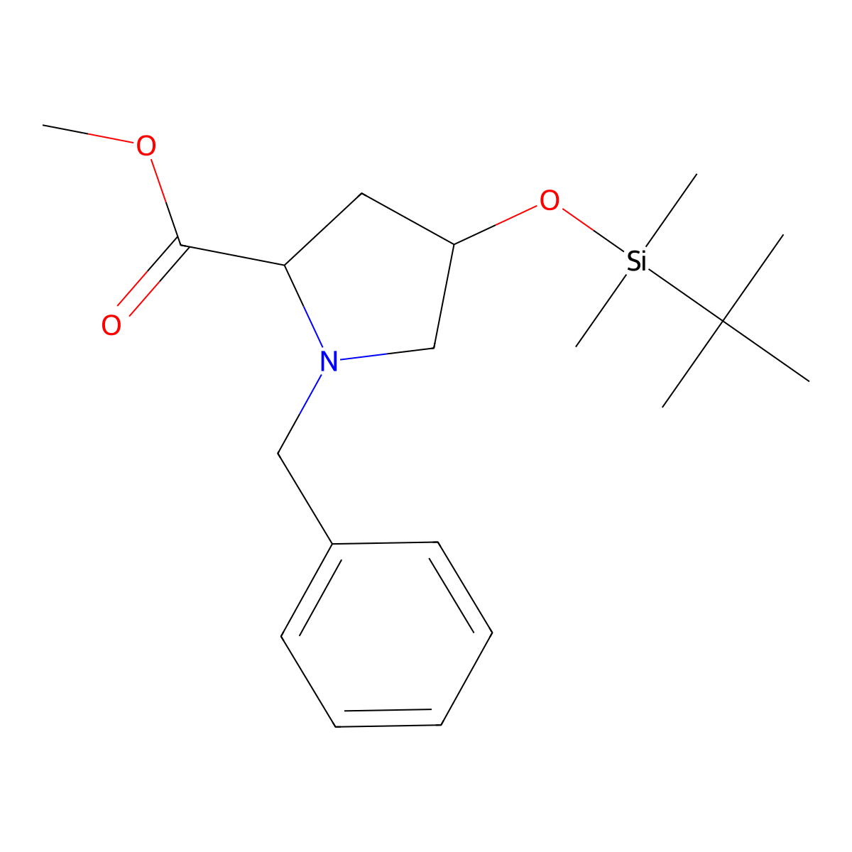 (2S,4S)-methyl 1-benzyl-4-((tert-butyldimethylsilyl)oxy)pyrrolidine-2-carboxylate molecular structure, CAS 1318129-60-0