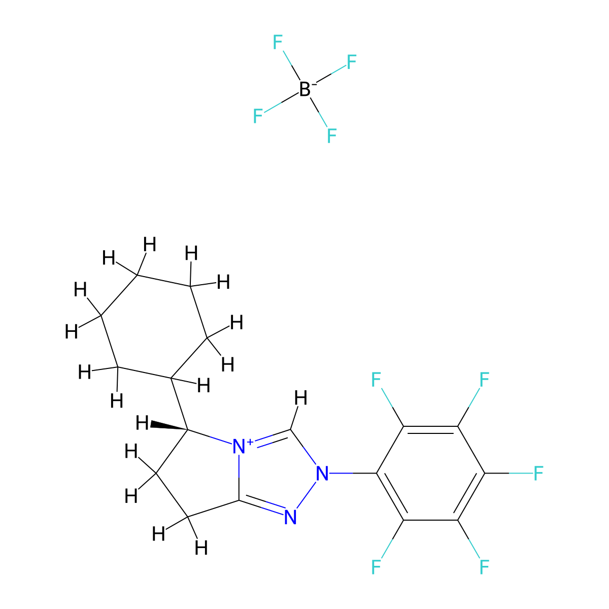 (R)-5-Cyclohexyl-2-(perfluorophenyl)-6,7-dihydro-5H-pyrrolo[2,1-c][1,2,4]triazol-2-ium tetrafluoroborate molecular structure, CAS 1318249-54-5