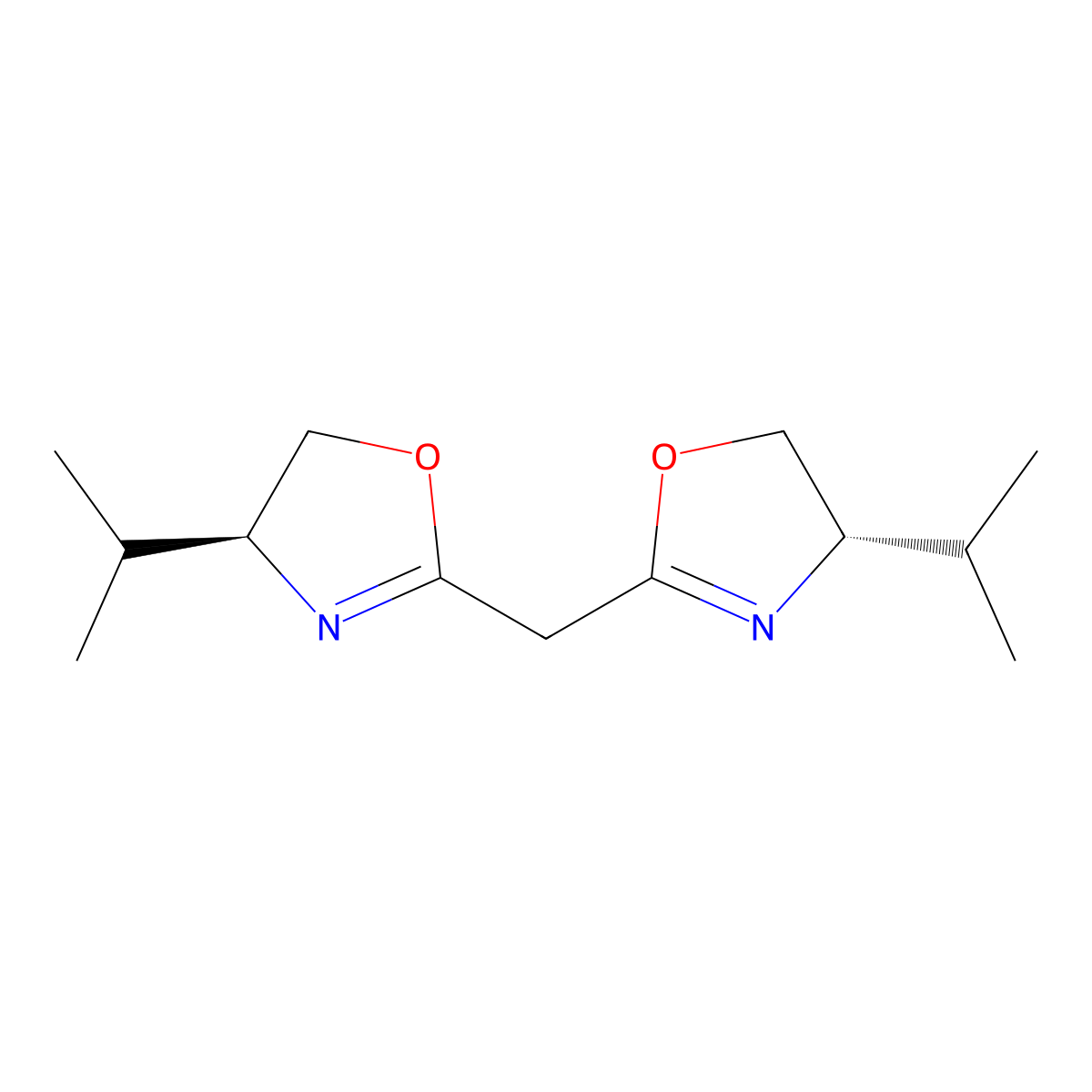 Bis[(S)-4-isopropyl-4,5-dihydrooxazol-2-yl]methane molecular structure, CAS 131833-90-4
