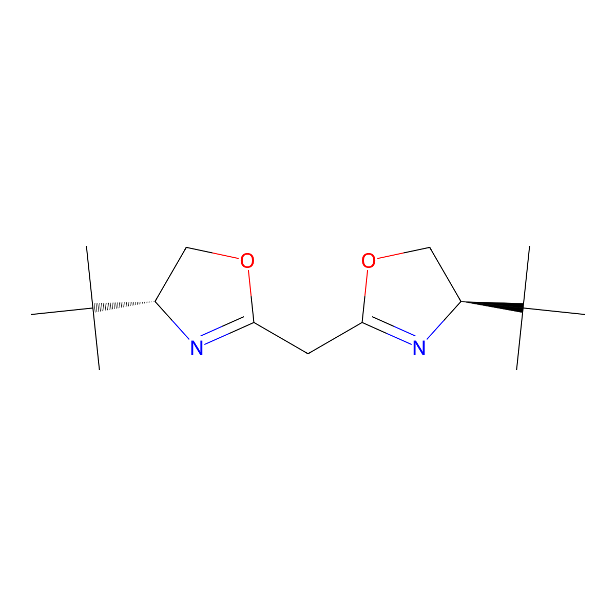 Bis((R)-4-(tert-butyl)-4,5-dihydrooxazol-2-yl)methane molecular structure, CAS 131833-91-5