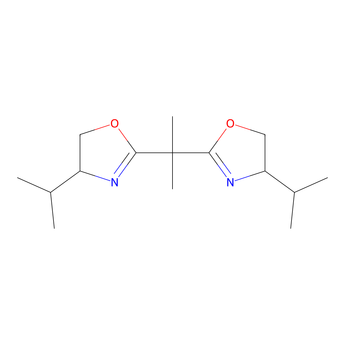 2,2-Bis((4S)-(-)-4-isopropyloxazoline)propane molecular structure, CAS 131833-92-6