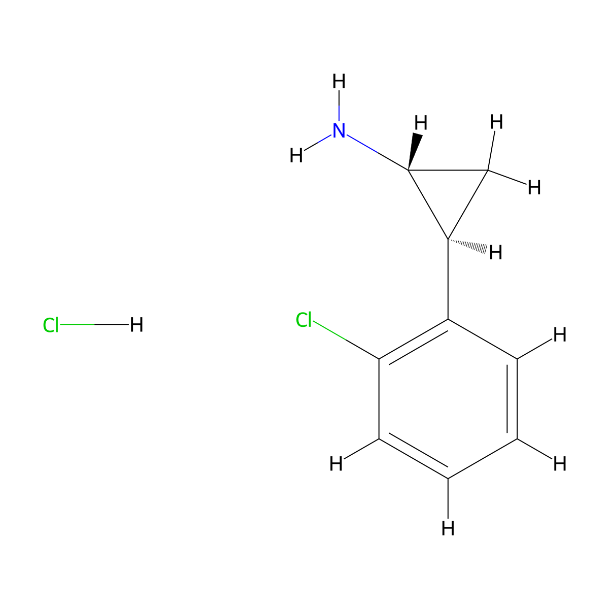 rac-(1R,2S)-2-(2-chlorophenyl)cyclopropan-1-amine hydrochloride molecular structure, CAS 131844-45-6