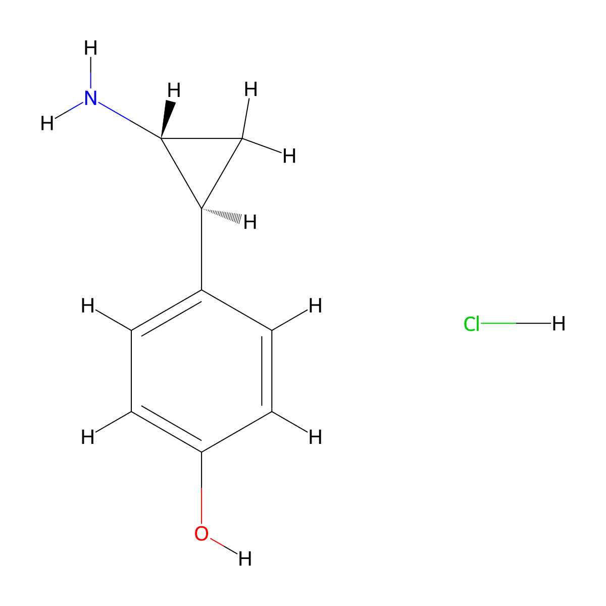 rac-4-[(1R,2S)-2-aminocyclopropyl]phenol hydrochloride molecular structure, CAS 131844-51-4